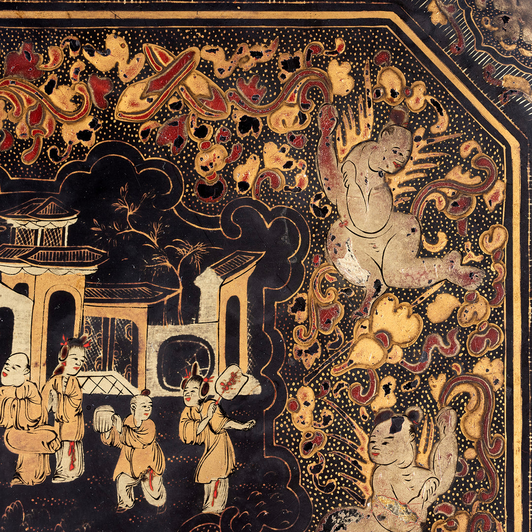 Detail From Antique Chinoiserie Export Black Lacquer Sewing Box | Indigo Antiques