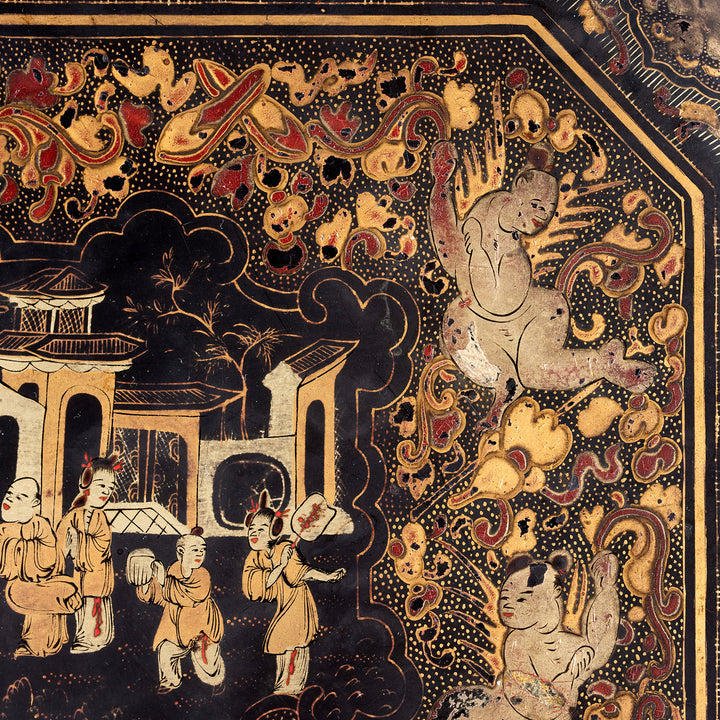 Detail From Antique Chinoiserie Export Black Lacquer Sewing Box | Indigo Antiques