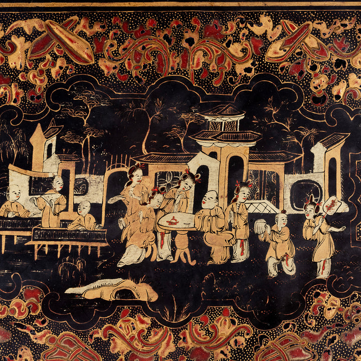 Detail From Antique Chinoiserie Export Black Lacquer Sewing Box | Indigo Antiques