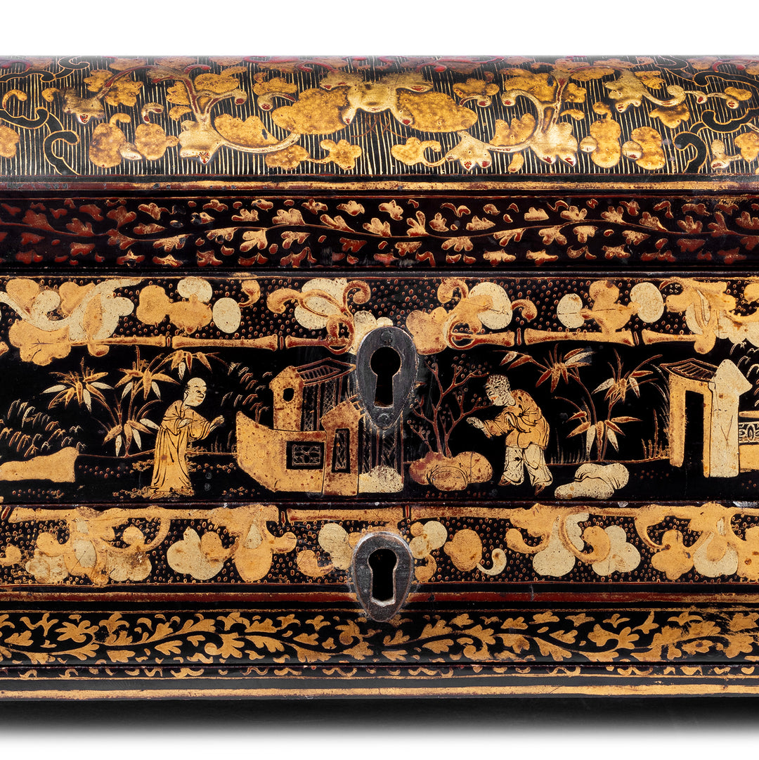 Detail From Antique Chinoiserie Export Black Lacquer Sewing Box | Indigo Antiques