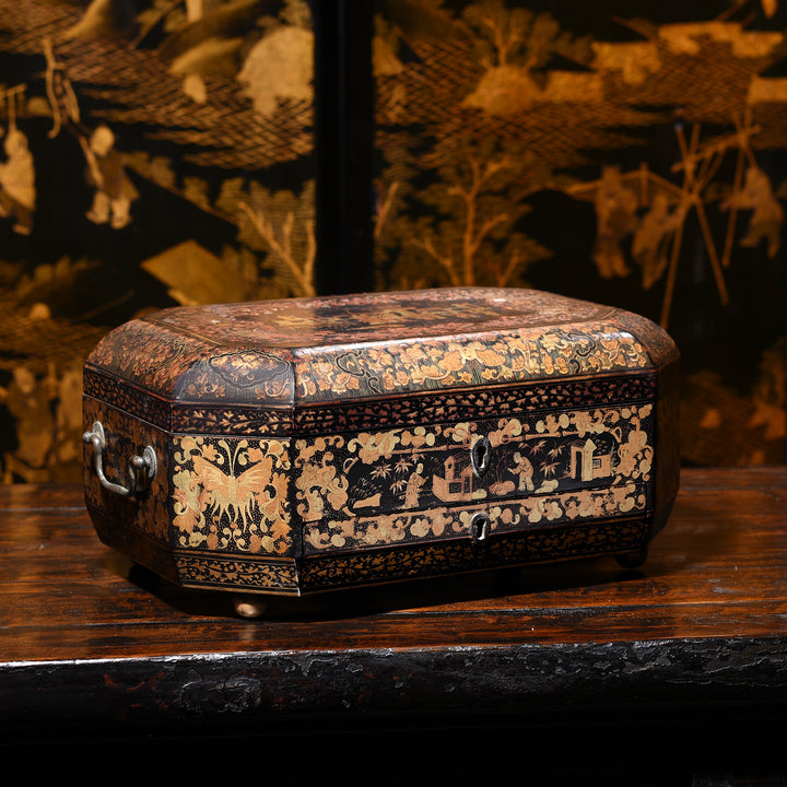 Antique Chinese Canton Export Black Lacquer Sewing Box | Indigo Antiques