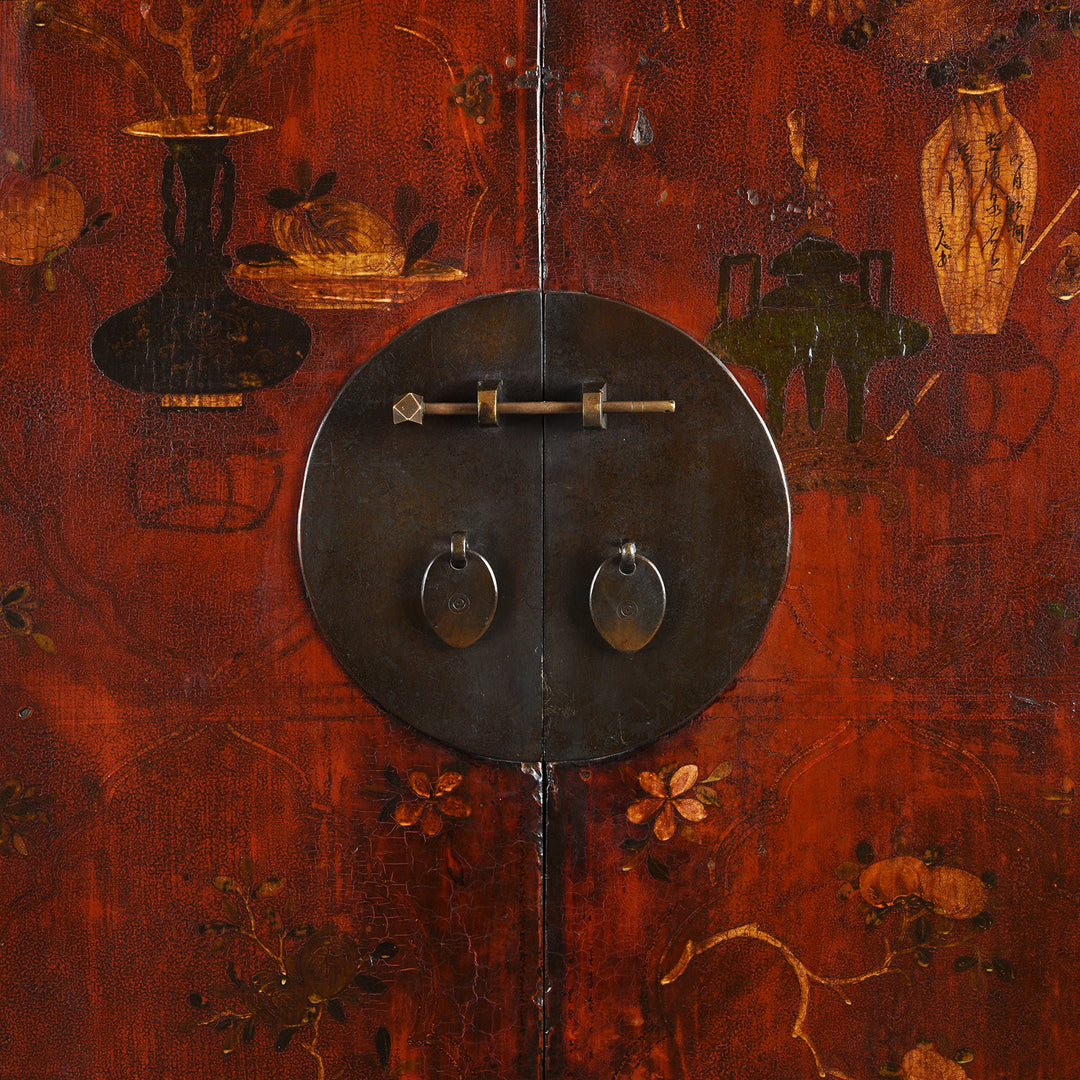 Latch Detail From Antique Gilt Chinese Painted Cabinet From Gansu | Indigo Antiques