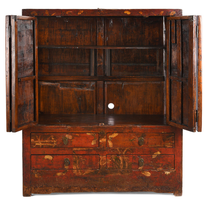 Open View Of Antique Gilt Chinese Painted Cabinet From Gansu | Indigo Antiques