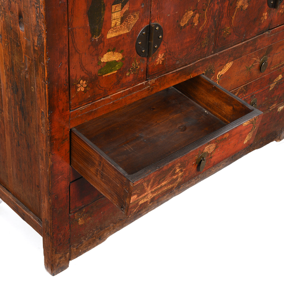 Drawer Detail From Antique Gilt Chinese Painted Cabinet From Gansu | Indigo Antiques