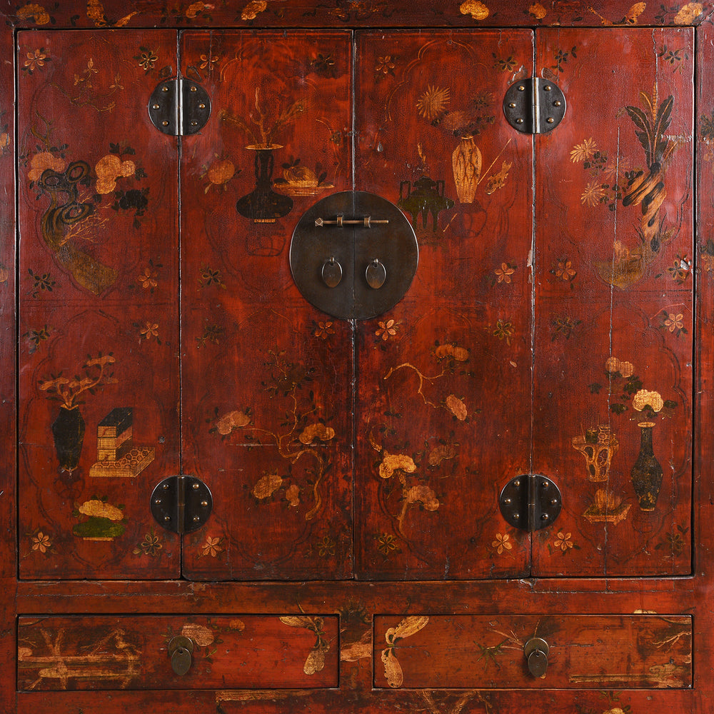 Doors Detail From Antique Gilt Chinese Painted Cabinet From Gansu | Indigo Antiques