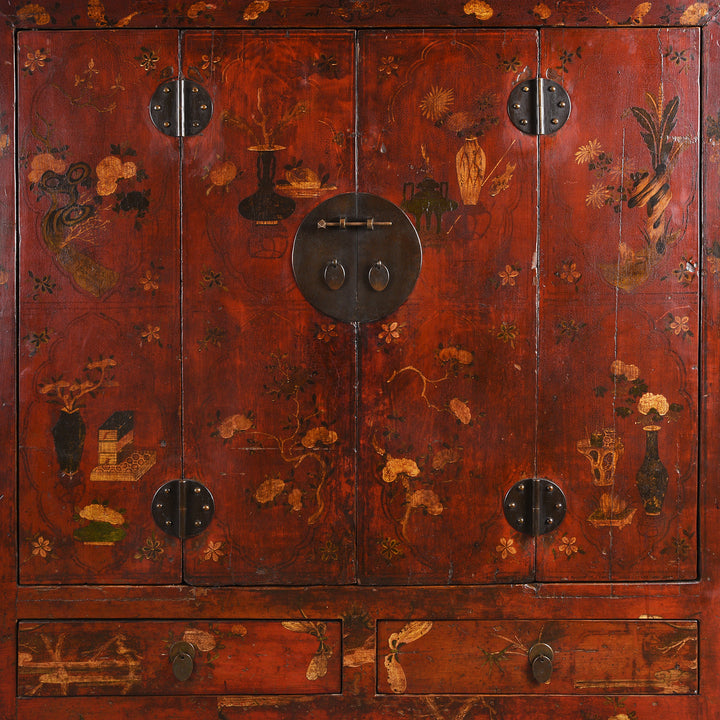 Doors Detail From Antique Gilt Chinese Painted Cabinet From Gansu | Indigo Antiques
