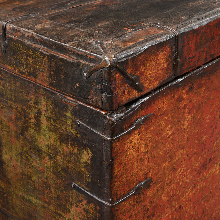 Corner Detail From Old Painted Tibetan 'Dragon' Storage Chest | Indigo Antiques