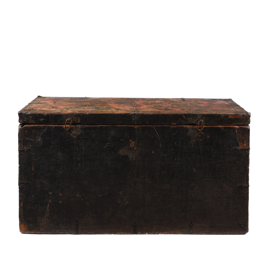 Back of Antique Painted Tibetan 'Flaming Lotus' Storage Chest | Indigo Antiques
