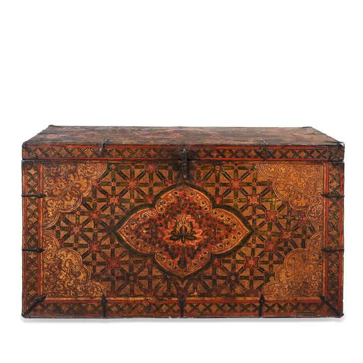 Antique Painted Tibetan 'Flaming Lotus' Storage Chest | Indigo Antiques