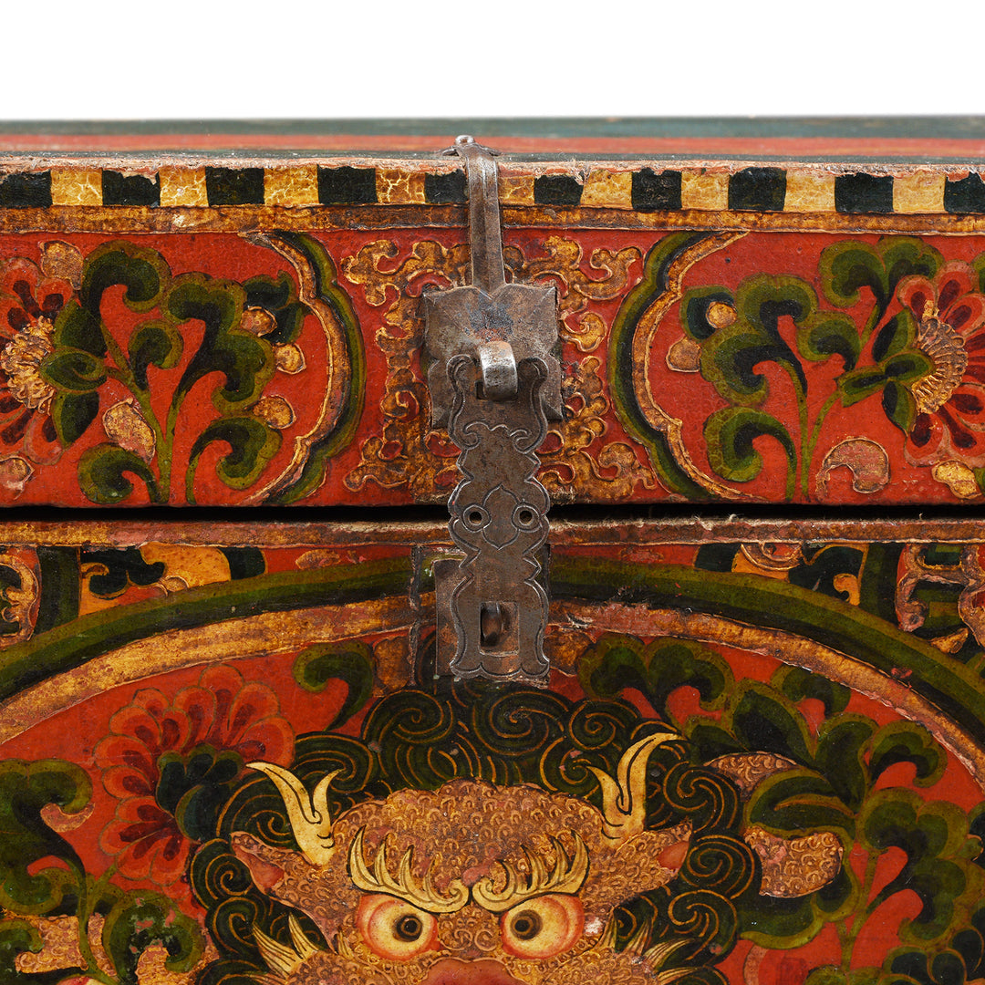 Latch Detail From Old Painted Tibetan 'Dragon' Storage Chest | Indigo Antiques