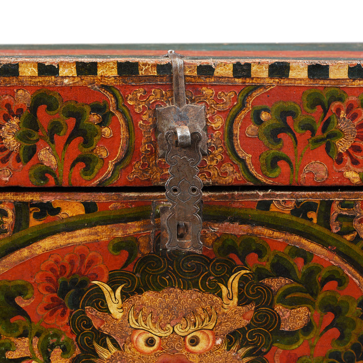 Latch Detail From Old Painted Tibetan 'Dragon' Storage Chest | Indigo Antiques