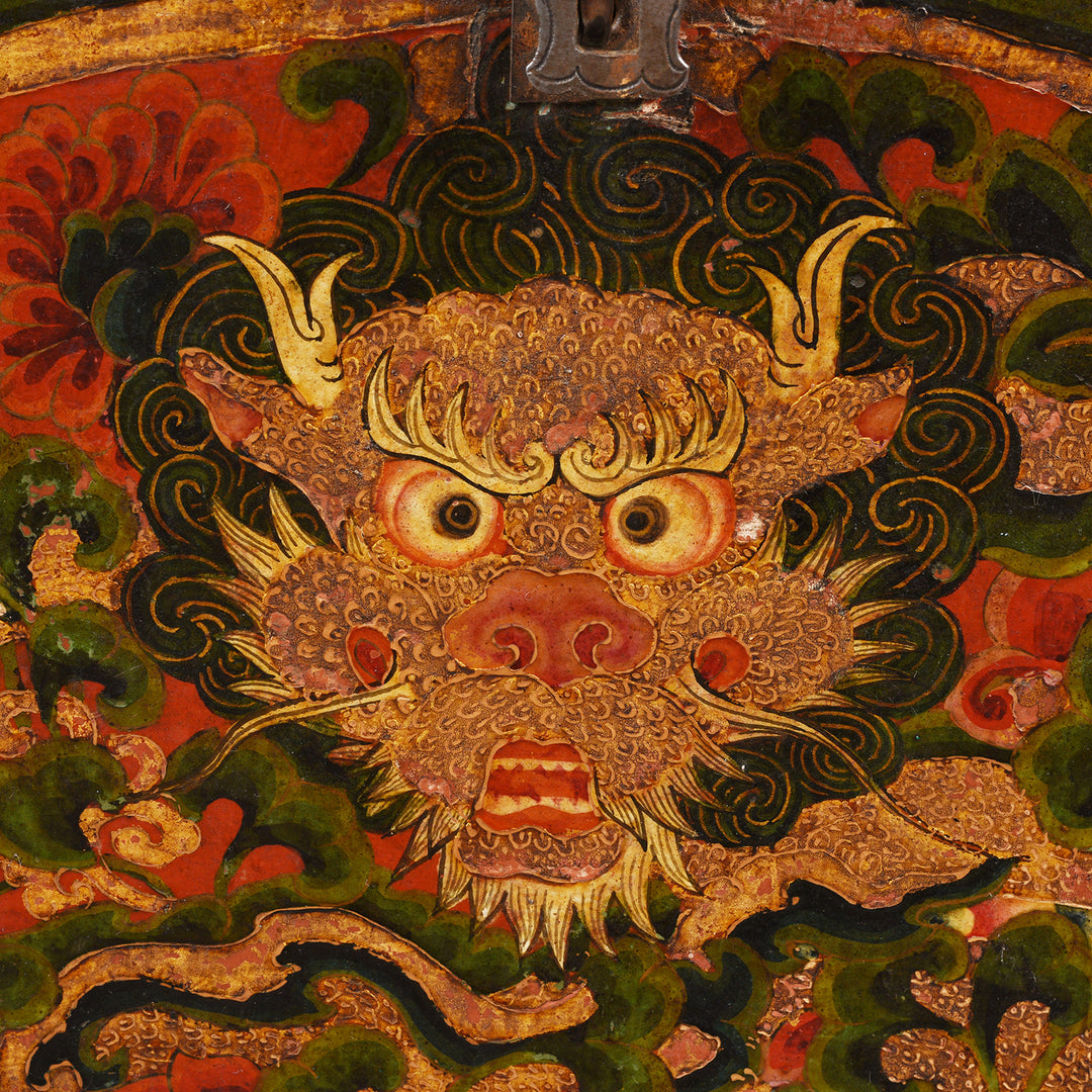Dragon Detail From Old Painted Tibetan 'Dragon' Storage Chest | Indigo Antiques