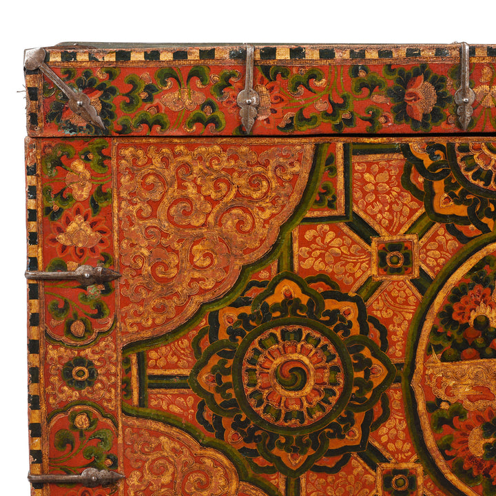 Corner Detail From Old Painted Tibetan 'Dragon' Storage Chest | Indigo Antiques