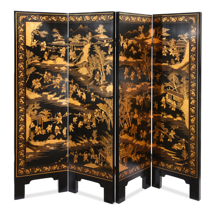 Vintage Chinese Export Black Lacquer Screen  | Indigo Antiques
