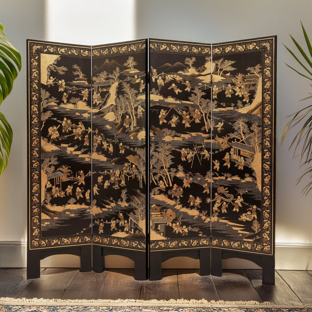 Vintage Chinese Export Black Lacquer Screen  | Indigo Antiques