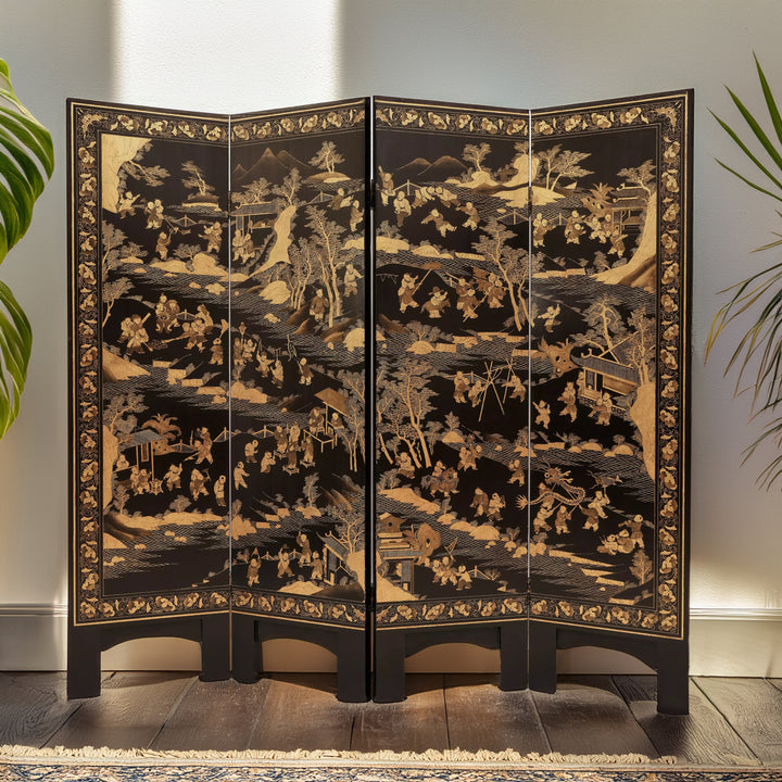 Vintage Chinese Export Black Lacquer Screen  | Indigo Antiques