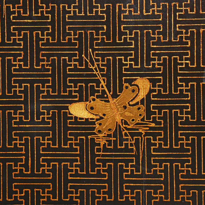 Butterfly Detail From Vintage Chinese Export Black Lacquer Screen  | Indigo Antiques