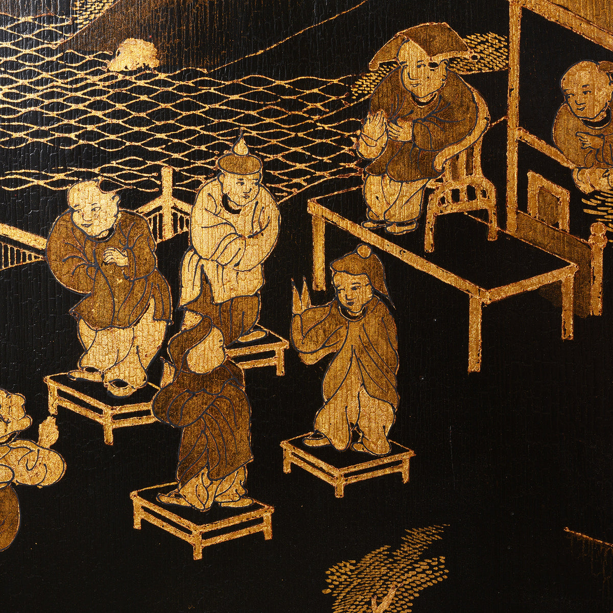Children Playing Detail From Vintage Chinese Export Black Lacquer Screen  | Indigo Antiques