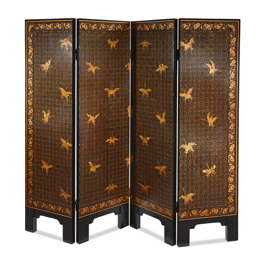Back Of Vintage Chinese Export Black Lacquer Screen  | Indigo Antiques