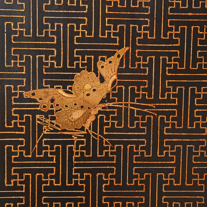 Butterfly Detail From Vintage Chinese Export Black Lacquer Screen  | Indigo Antiques