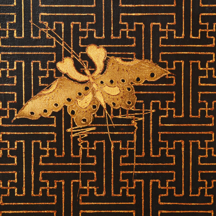 Butterfly Detail From Vintage Chinese Export Black Lacquer Screen  | Indigo Antiques