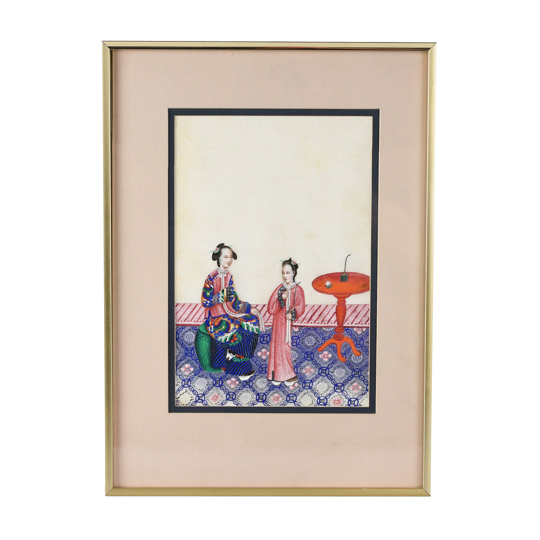 Watercolour Painting Of A Domestic Scene On Pith Paper I Indigo Antiques