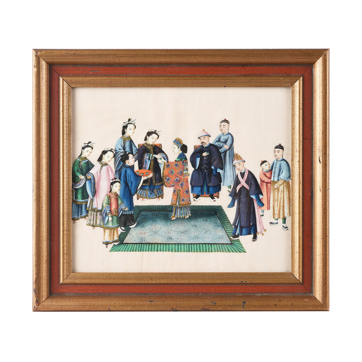 Watercolour Painting Of A Domestic Scene On Pith Paper I Indigo Antiques