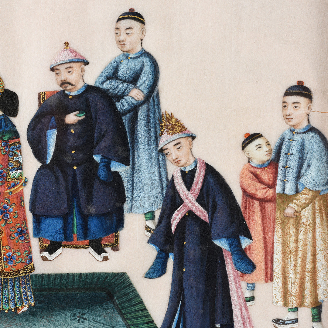 Detail From Watercolour Painting Of A Domestic Scene On Pith Paper I Indigo Antiques