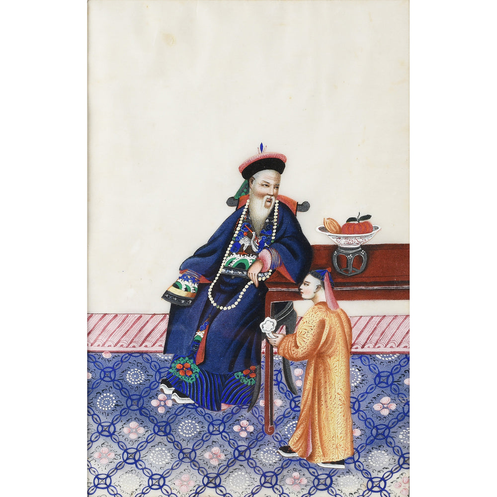 Print Detail From Watercolour Painting Of Domestic Scene on Pith Paper I Indigo Antiques