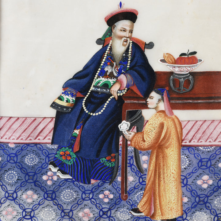 Detail From Watercolour Painting Of Domestic Scene on Pith Paper I Indigo Antiques