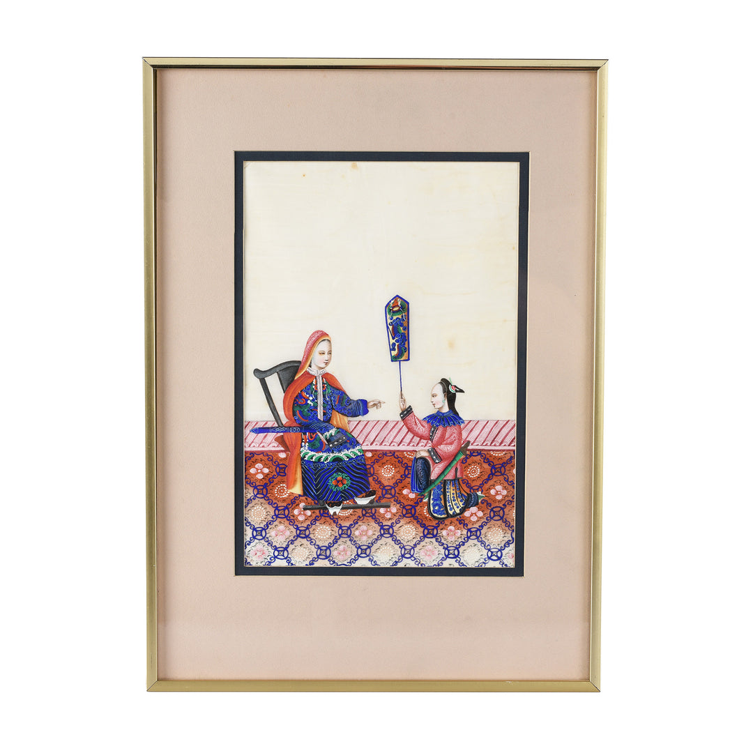 Watercolour Painting Of An Official Scene On Pith Paper I Indigo Antiques