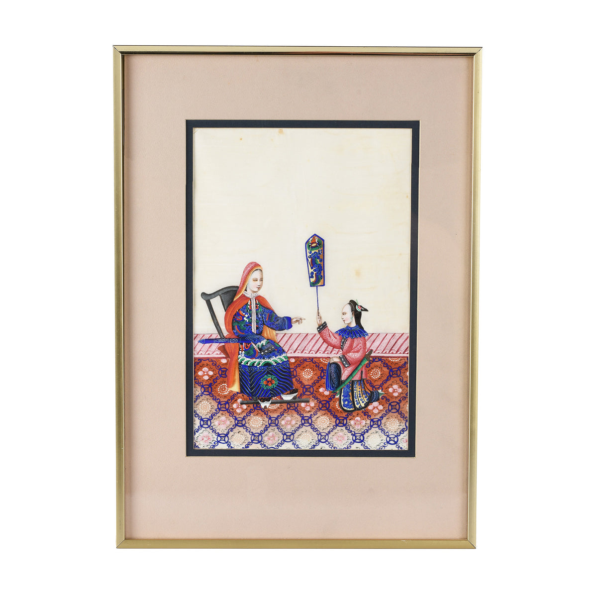 Watercolour Painting Of An Official Scene On Pith Paper I Indigo Antiques