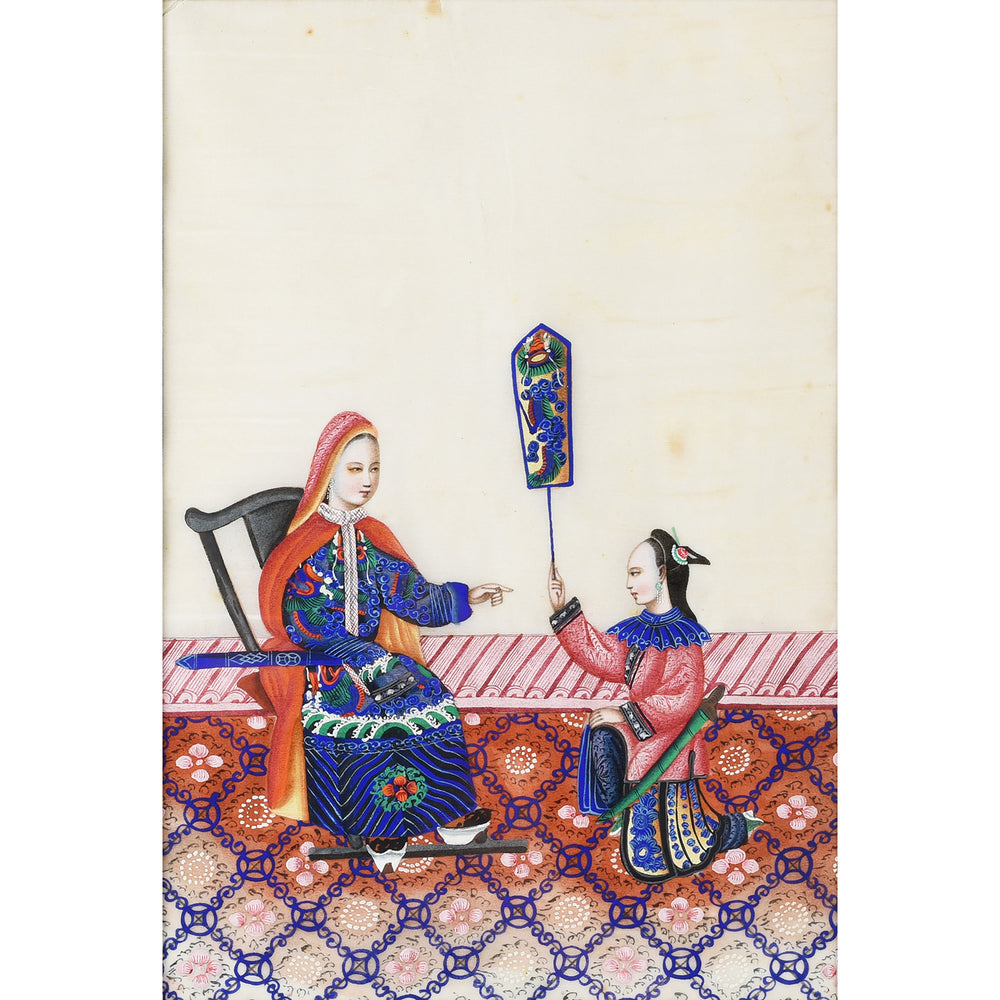 Print Detail From Watercolour Painting Of An Official Scene On Pith Paper I Indigo Antiques