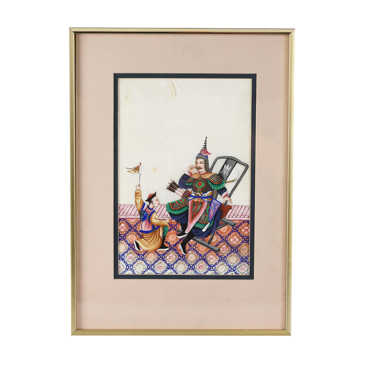 Framed Watercolour Painting of An Official Scene on Pith Paper I Indigo Antiques