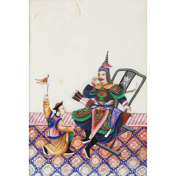 Detail From Framed Watercolour Painting of An Official Scene on Pith Paper I Indigo Antiques