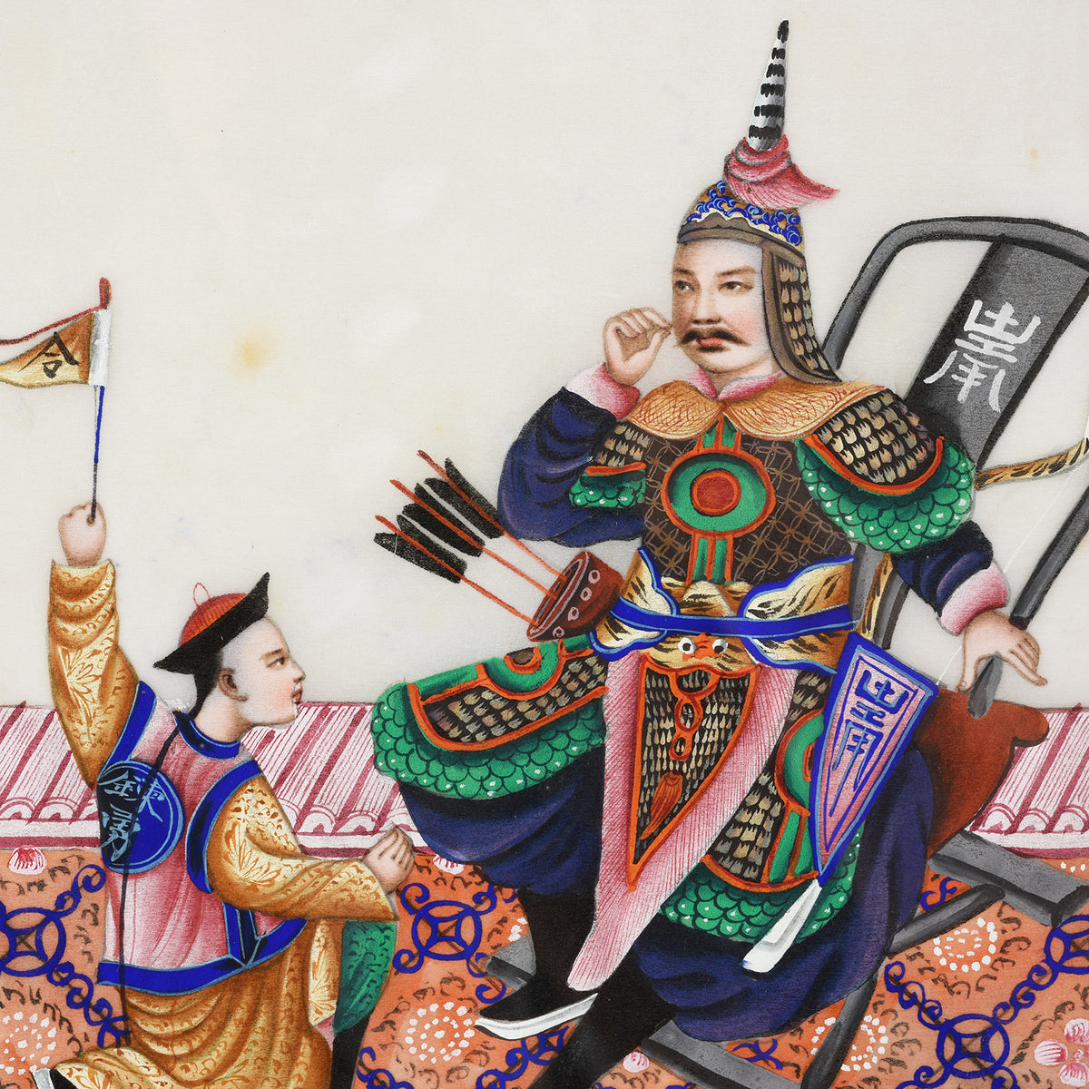 Detail From Framed Watercolour Painting of An Official Scene on Pith Paper I Indigo Antiques