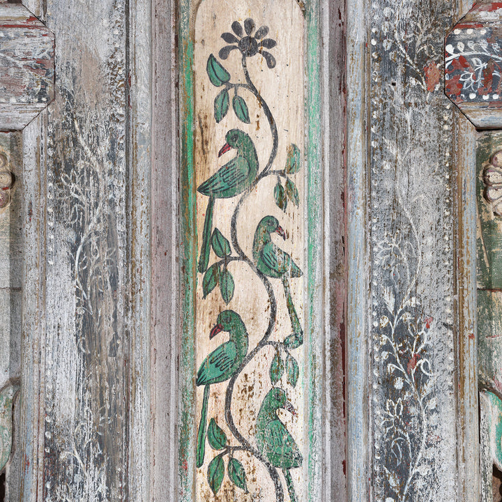 Paintwork Detail From Antique Large Painted Interior Window From Gujarat | Indigo Antiques