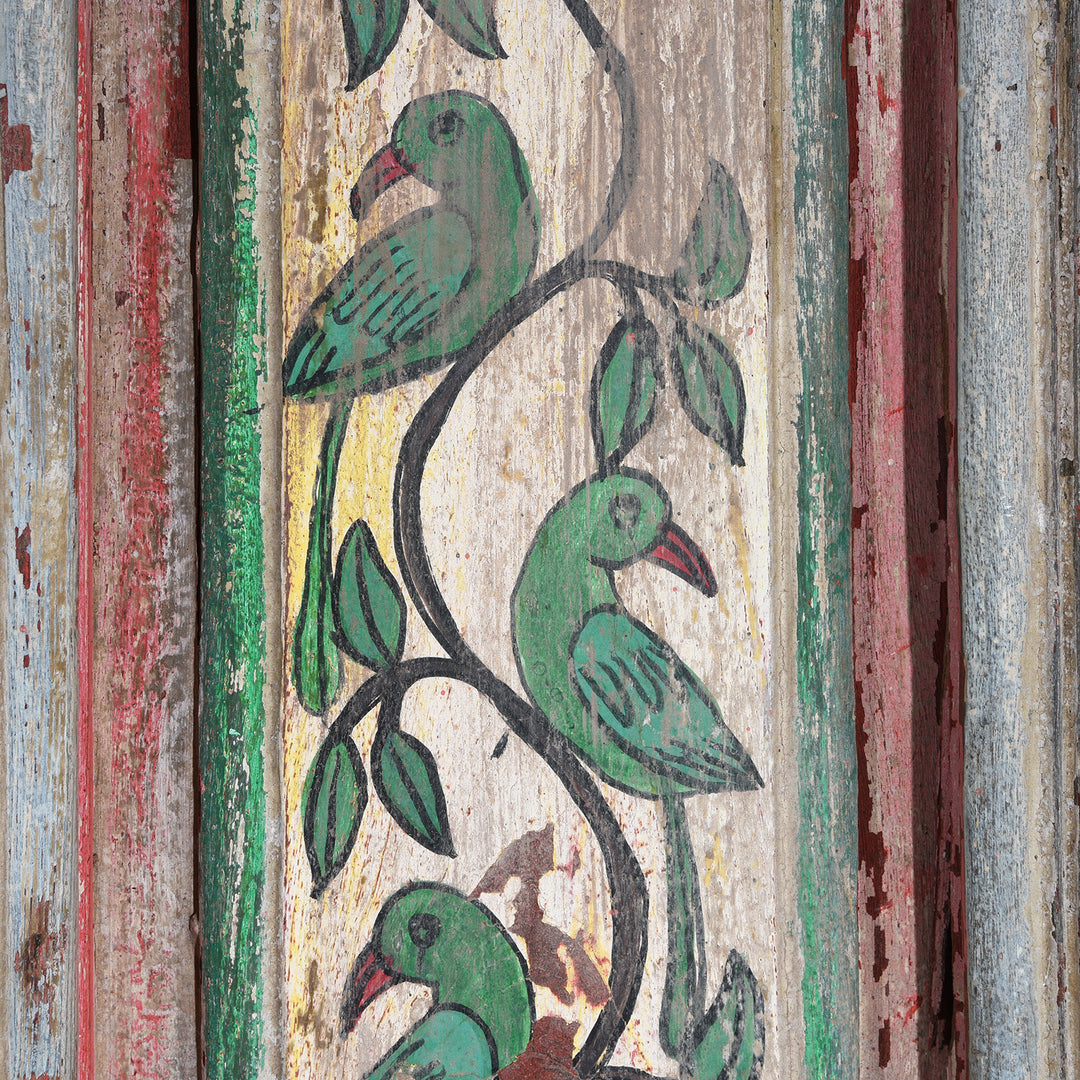 Birds Detail From Antique Large Painted Interior Window From Gujarat | Indigo Antiques