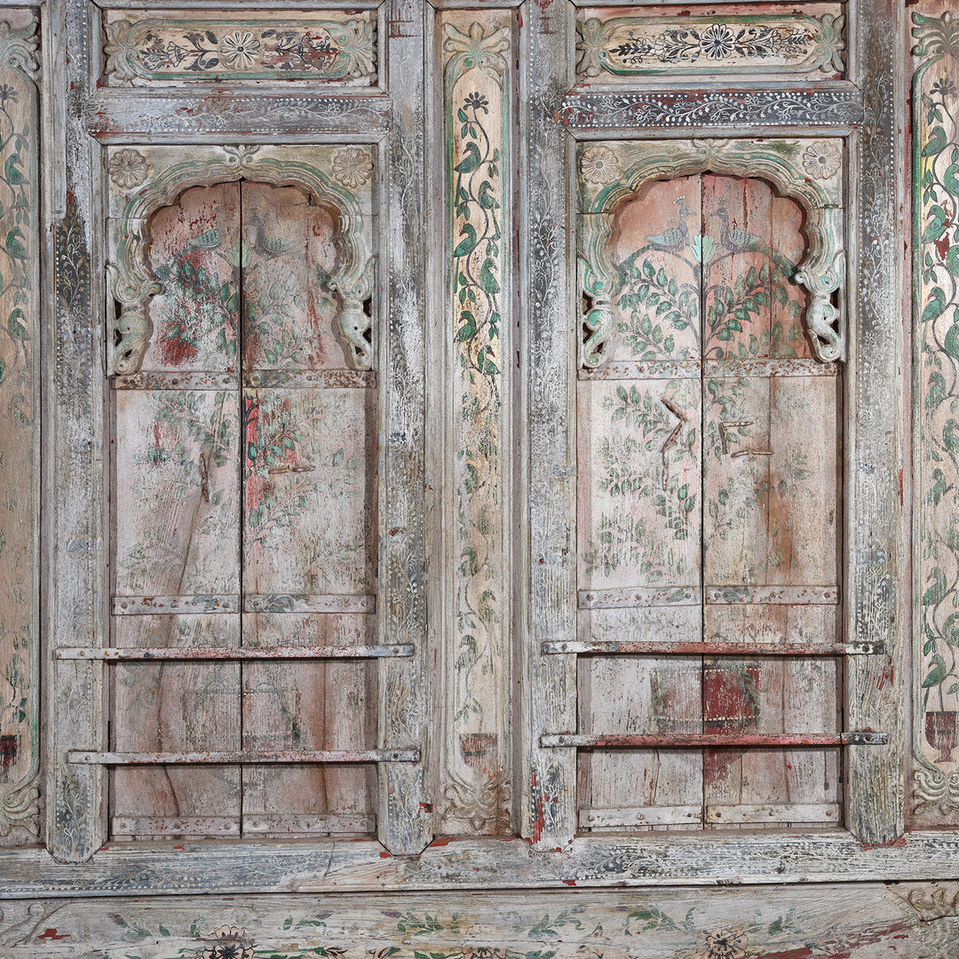 Central Window Detail From Antique Large Painted Interior Window From Gujarat | Indigo Antiques