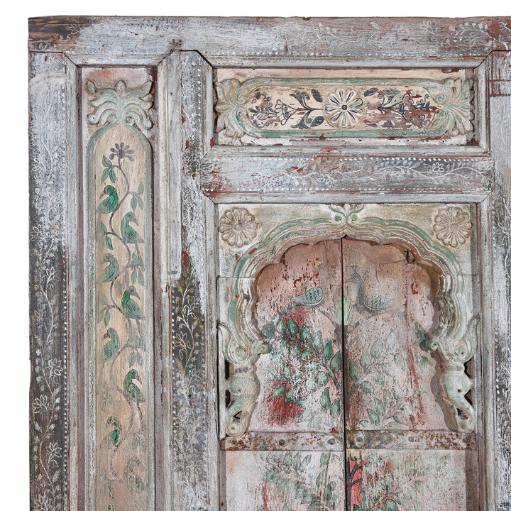 Corner Detail From Antique Large Painted Interior Window From Gujarat | Indigo Antiques