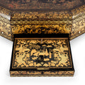 Canton Export Black Lacquer Work Box On Stand - 19th Century