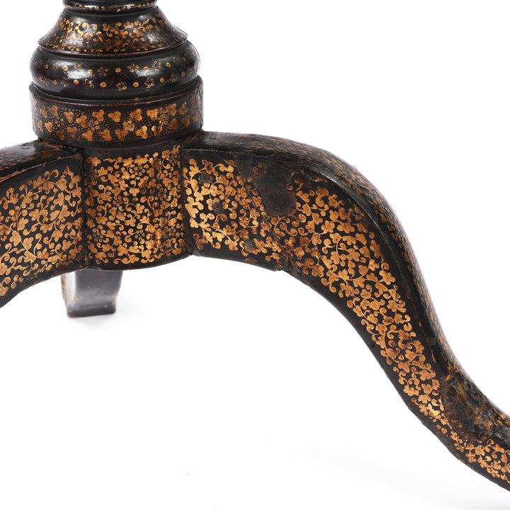 Repair Detail From Antique Canton Export Black Lacquer Sewing Box On Stand | Indigo Antiques