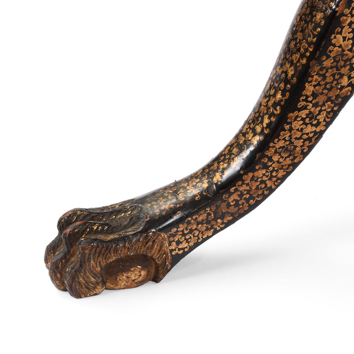 Foot Detail From Antique Canton Export Black Lacquer Sewing Box On Stand | Indigo Antiques