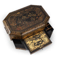 Canton Export Black Lacquer Work Box On Stand - 19th Century