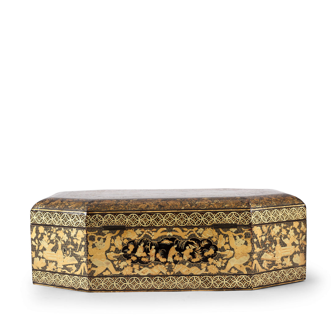 Back Of Antique Canton Export Black Lacquer Sewing Box On Stand | Indigo Antiques