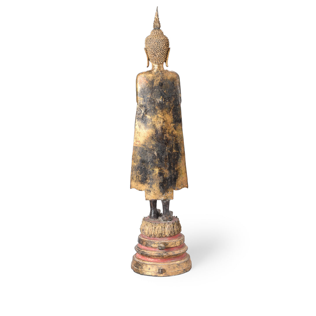 Back of Gilt Bronze Thai Standing Buddha - 18thC | INDIGO ANTIQUES