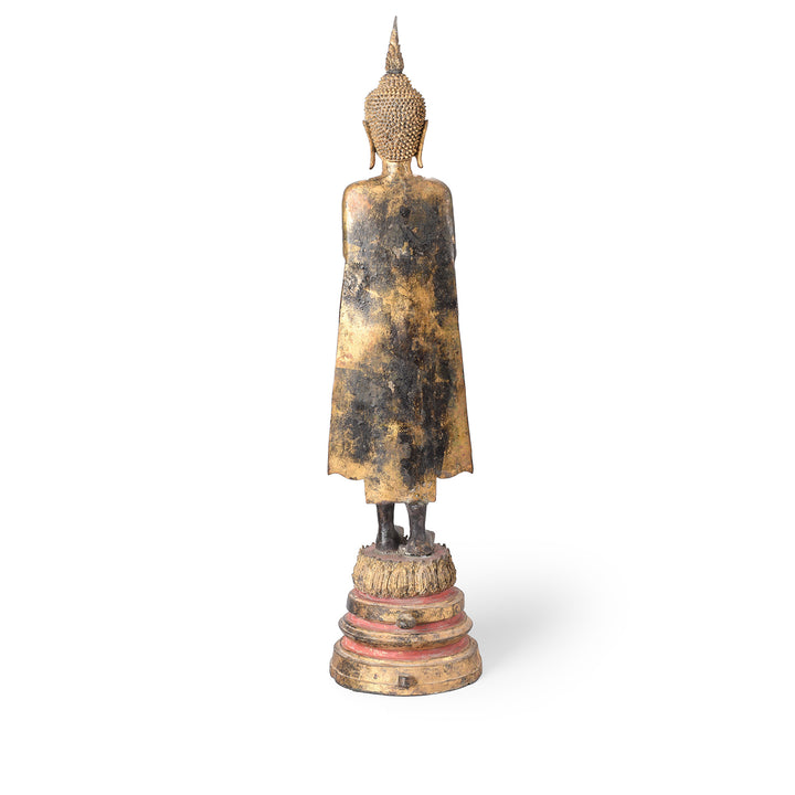 Back of Gilt Bronze Thai Standing Buddha - 18thC | INDIGO ANTIQUES
