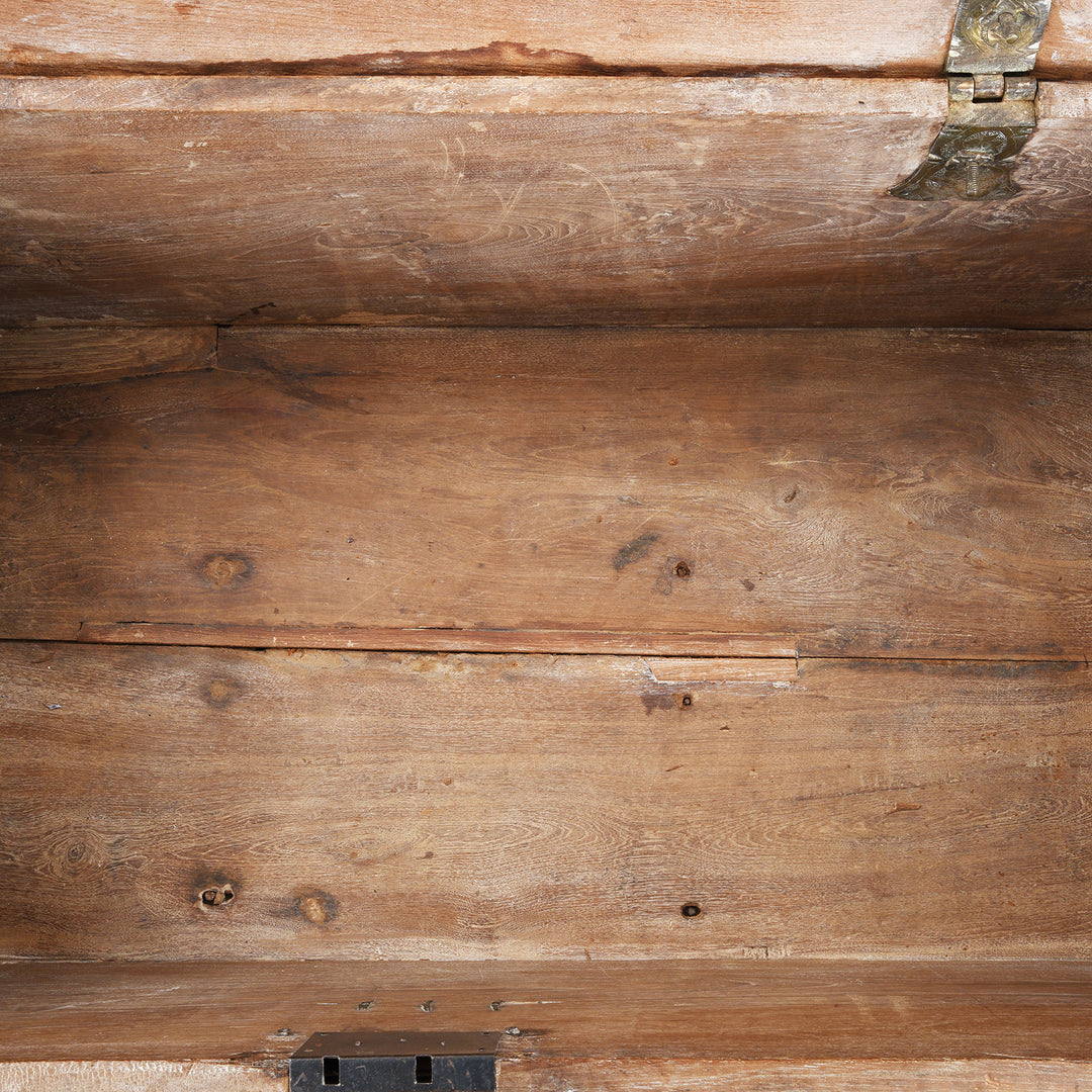 Interior Of Antique Brass Studded Teak Zanzibar Chest From Surat | Indigo Antiques