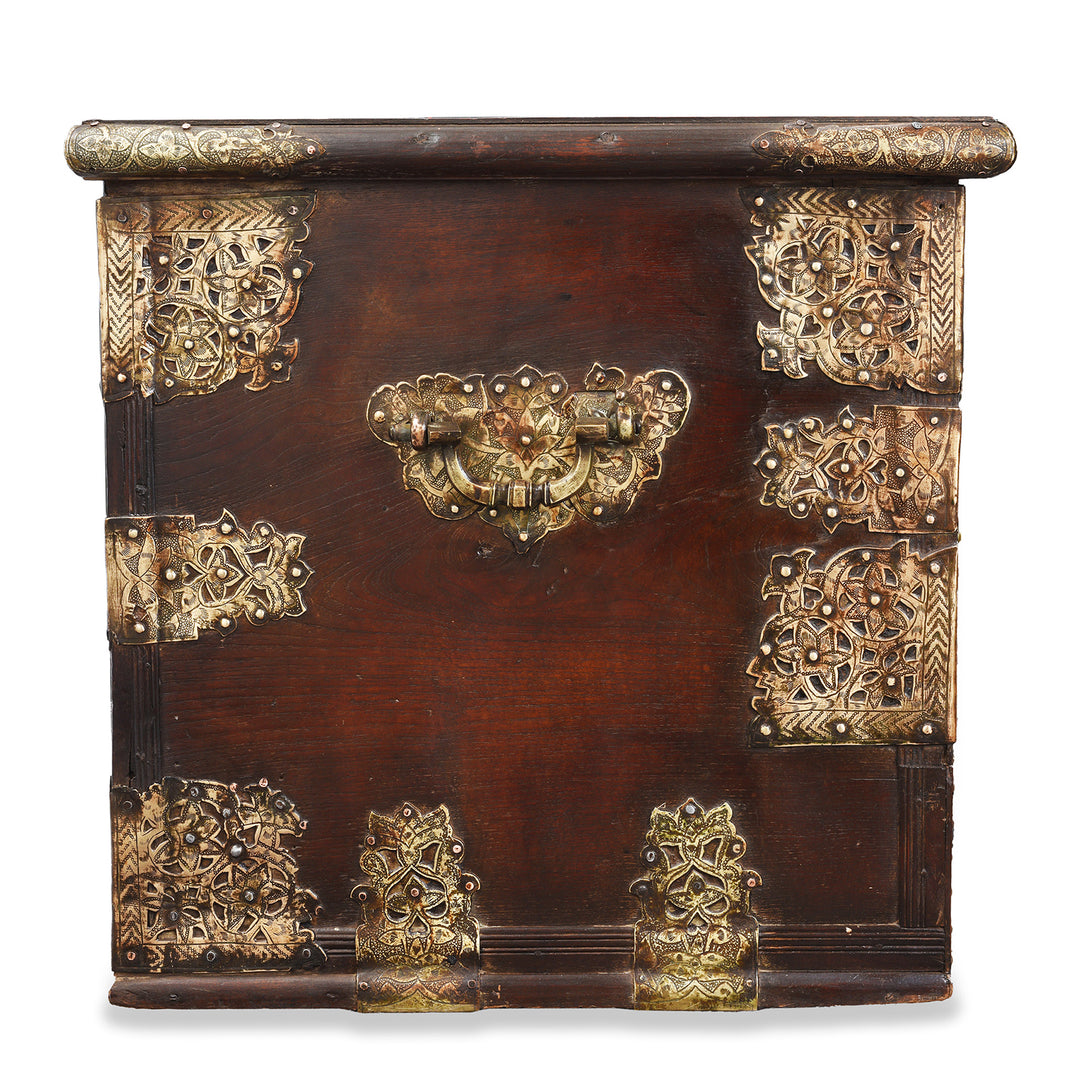 End Detail From Antique Brass Studded Teak Zanzibar Chest From Surat | Indigo Antiques