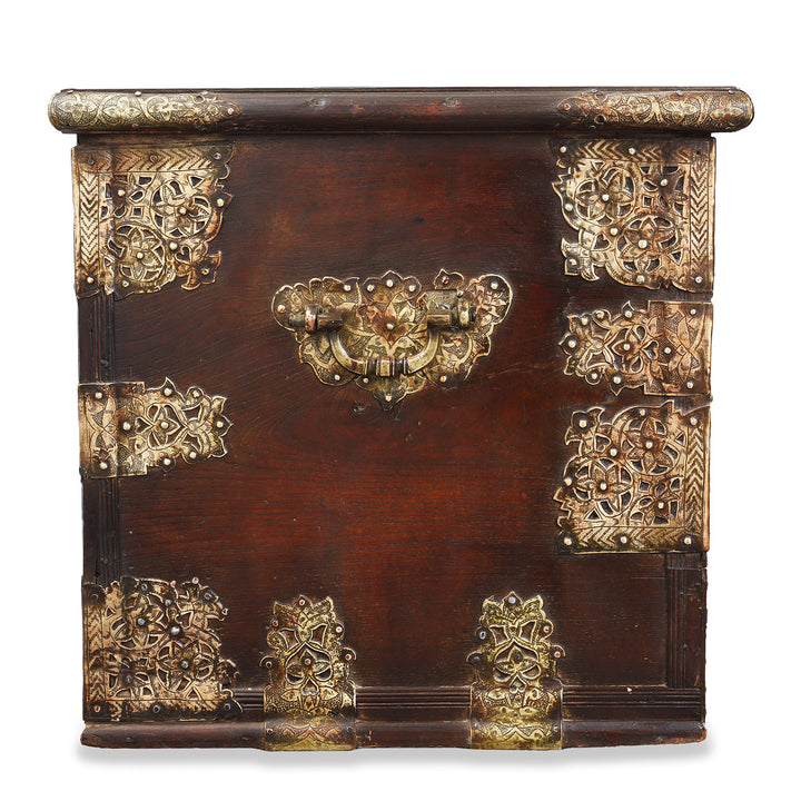 End Detail From Antique Brass Studded Teak Zanzibar Chest From Surat | Indigo Antiques
